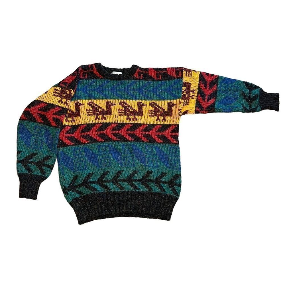 Vintage 90s Fabe Colorful Sweater with Metallic Threads. Sz M. Great Condition!